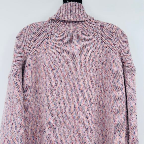 J Crew Pink Marled Speckled Wool Turtleneck Cropped Sweater Womens Size Med - Picture 10 of 12